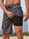 Einfarbige Boardshorts mit Seitenstreifen für Herren