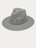 Klassischer Fedora mit flacher Krempe in Leinen-Stroh-Optik