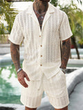 Herren Resort Hollow-Out Strick-Set mit Kuba-Kragen