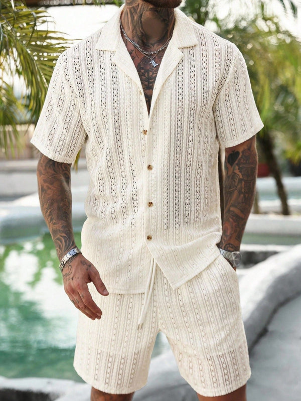 Herren Resort Hollow-Out Strick-Set mit Kuba-Kragen