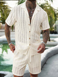 Herren Resort Hollow-Out Strick-Set mit Kuba-Kragen