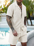 Herren Resort Hollow-Out Strick-Set mit Kuba-Kragen