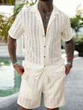 Herren Resort Hollow-Out Strick-Set mit Kuba-Kragen