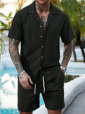 Herren Resort Hollow-Out Strick-Set mit Kuba-Kragen