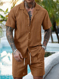 Herren Resort Hollow-Out Strick-Set mit Kuba-Kragen