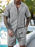 Herren Resort Hollow-Out Strick-Set mit Kuba-Kragen