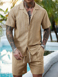 Herren Resort Hollow-Out Strick-Set mit Kuba-Kragen