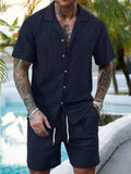 Herren Resort Hollow-Out Strick-Set mit Kuba-Kragen