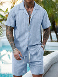 Herren Resort Hollow-Out Strick-Set mit Kuba-Kragen