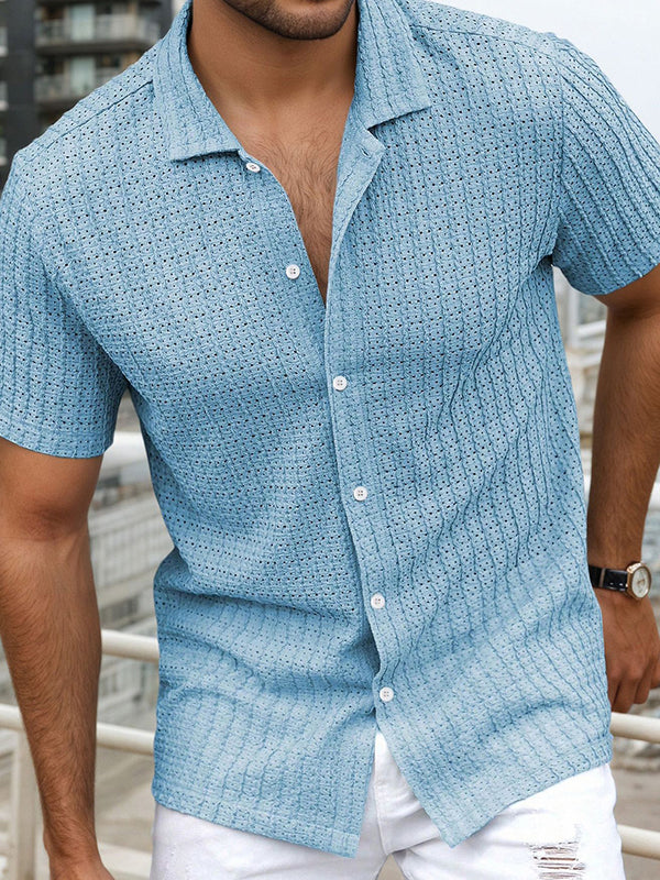 Herren Resort Hollow-Out Jacquard Kurzarmhemd