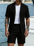 Kurzarm-Blazer-Set mit Struktur-Textur im Loose Fit