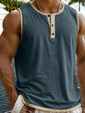 Herren Relaxed Contrast Trim Henley Ärmellos Tank Top