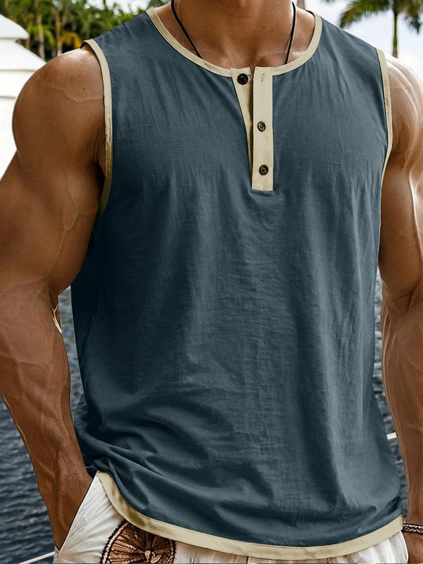 Herren Relaxed Contrast Trim Henley Ärmellos Tank Top