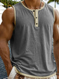 Herren Relaxed Contrast Trim Henley Ärmellos Tank Top