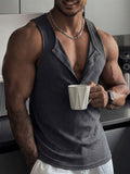 Geripptes Muskelshirt mit Henley-Kragen im Loose Fit