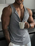Geripptes Muskelshirt mit Henley-Kragen im Loose Fit