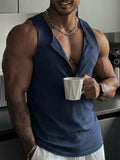 Geripptes Muskelshirt mit Henley-Kragen im Loose Fit