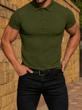Herren Slim Fit Geripptes Strick Kurzarm Polo-Shirt