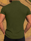 Herren Slim Fit Geripptes Strick Kurzarm Polo-Shirt