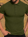 Herren Slim Fit Geripptes Strick Kurzarm Polo-Shirt