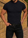 Herren Slim Fit Geripptes Strick Kurzarm Polo-Shirt