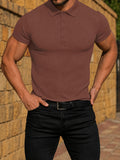 Herren Slim Fit Geripptes Strick Kurzarm Polo-Shirt
