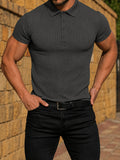 Herren Slim Fit Geripptes Strick Kurzarm Polo-Shirt