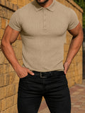 Herren Slim Fit Geripptes Strick Kurzarm Polo-Shirt