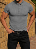 Herren Slim Fit Geripptes Strick Kurzarm Polo-Shirt