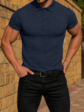 Herren Slim Fit Geripptes Strick Kurzarm Polo-Shirt