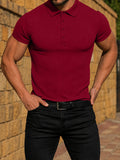 Herren Slim Fit Geripptes Strick Kurzarm Polo-Shirt