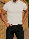 Herren Slim Fit Geripptes Strick Kurzarm Polo-Shirt
