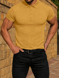 Herren Slim Fit Geripptes Strick Kurzarm Polo-Shirt