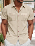Herren Relaxed Fit Geripptes Strick-Kurzarmhemd