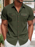 Herren Relaxed Fit Geripptes Strick-Kurzarmhemd