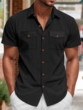 Herren Relaxed Fit Geripptes Strick-Kurzarmhemd