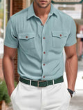 Herren Relaxed Fit Geripptes Strick-Kurzarmhemd