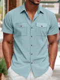 Herren Relaxed Fit Geripptes Strick-Kurzarmhemd