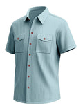 Herren Relaxed Fit Geripptes Strick-Kurzarmhemd