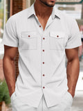 Herren Relaxed Fit Geripptes Strick-Kurzarmhemd