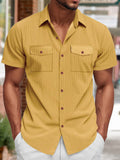 Herren Relaxed Fit Geripptes Strick-Kurzarmhemd