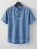 Herren Gewaschenes Denim-Look Henley Raglan Kurzarm Tee