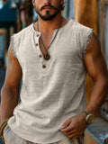 Herren Ausgefranste Kante Henley Ärmellos Tank Top