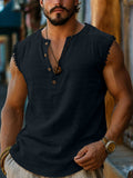 Herren Ausgefranste Kante Henley Ärmellos Tank Top