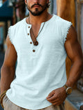 Herren Ausgefranste Kante Henley Ärmellos Tank Top