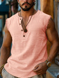 Herren Ausgefranste Kante Henley Ärmellos Tank Top
