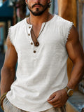 Herren Ausgefranste Kante Henley Ärmellos Tank Top