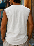 Herren Ausgefranste Kante Henley Ärmellos Tank Top