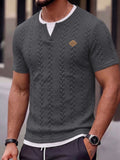 Herren Zopfmuster Faux-Zweiteiler Kurzarm T-Shirt