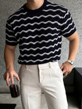 Herren Kurzarm-Strickpullover mit welligem Wellenschliff